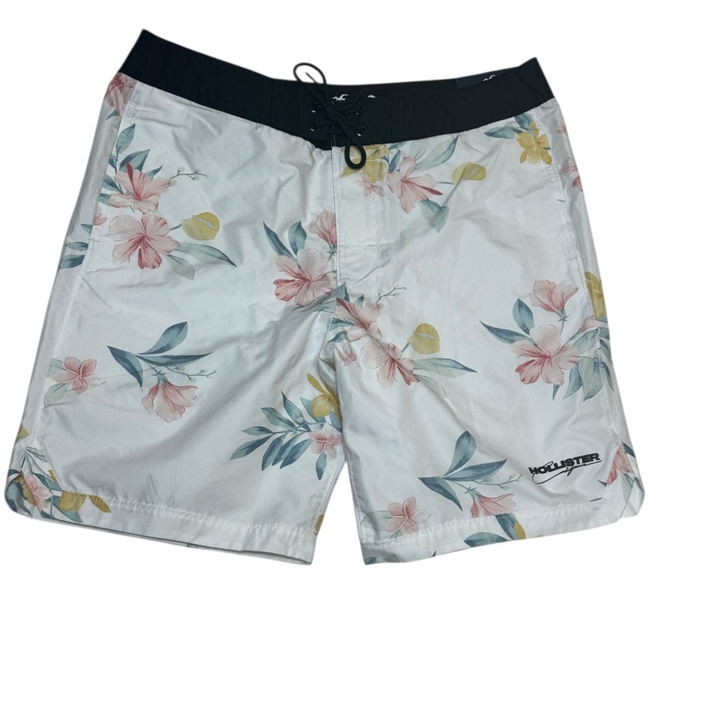 Hollister Men's Floral Swim Shorts - White, Pink, Yellow